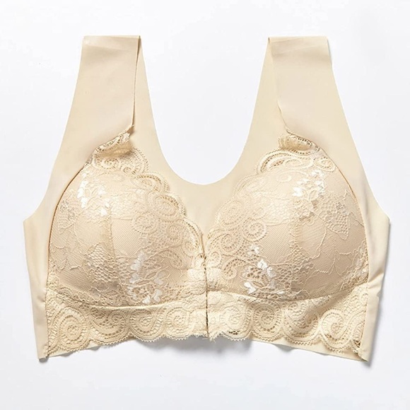 Women Solid Lace Bralette Front Closure Vest Wireless Deep V Bra 6L - Picture 1 of 9